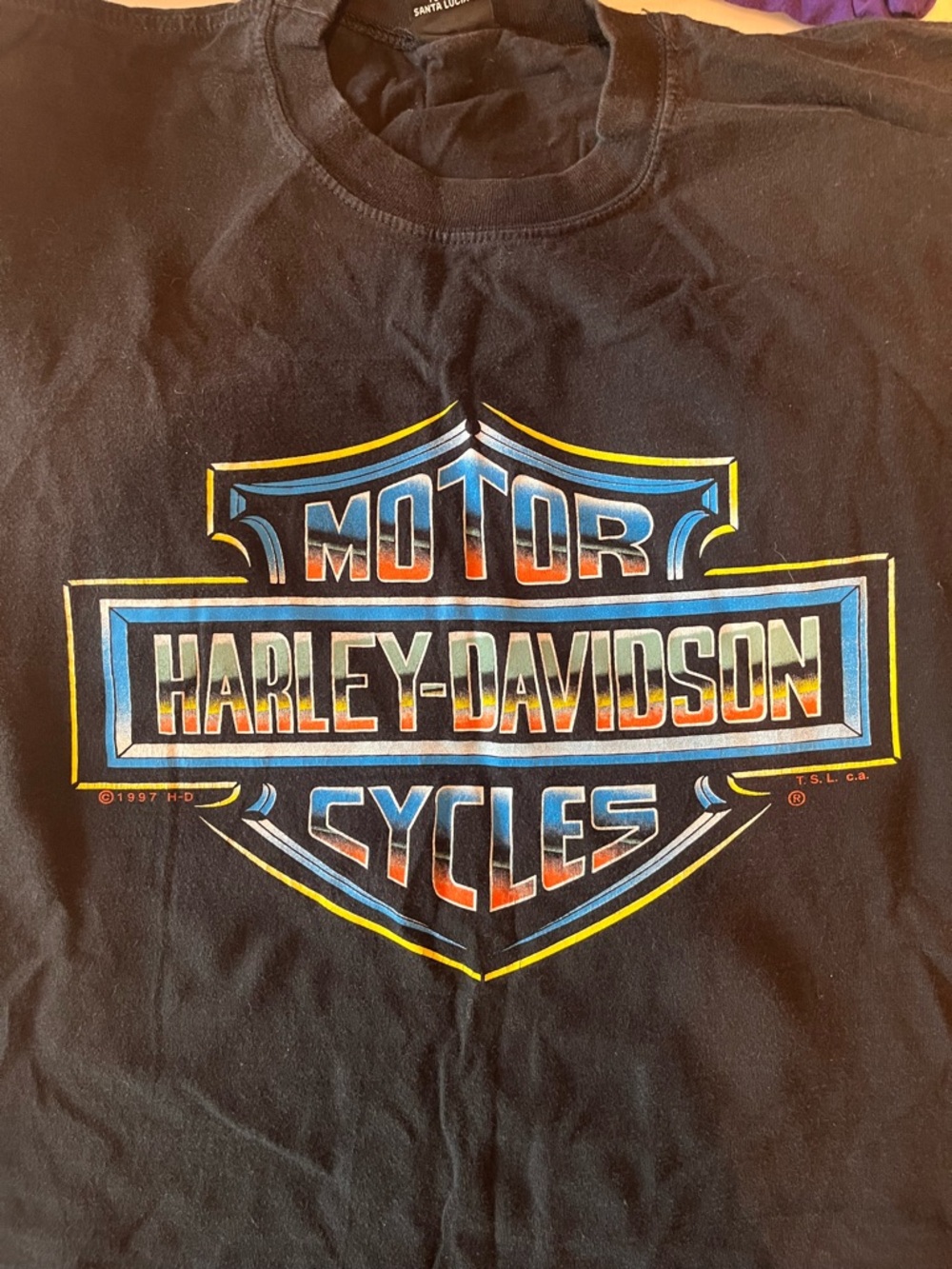 ***VINTAGE 1997***Harley-Davidson Black Tee with Orange and White Logo Tag